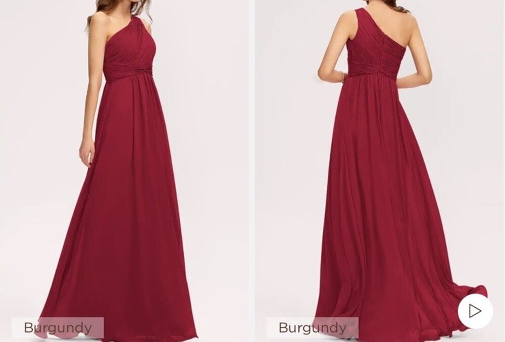 JJ's House Teira Burgundy A-line One Shoulder Ruffle Chiffon Dress Size 4